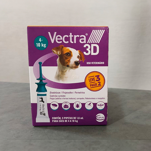 Vectra 3D – Para cães 4 a 10kg – Contém 3 pipetas de 1,6ml