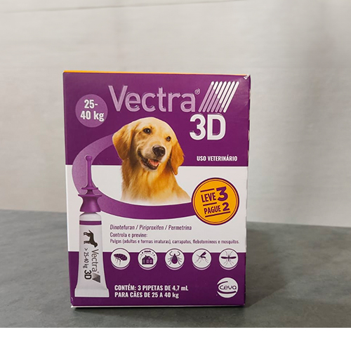 Vectra 3D – Para cães 25 a 40kg – Contém 3 pipetas de 4,7ml